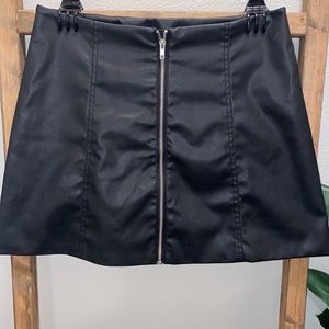 Zip Front Leather Mini Skirt